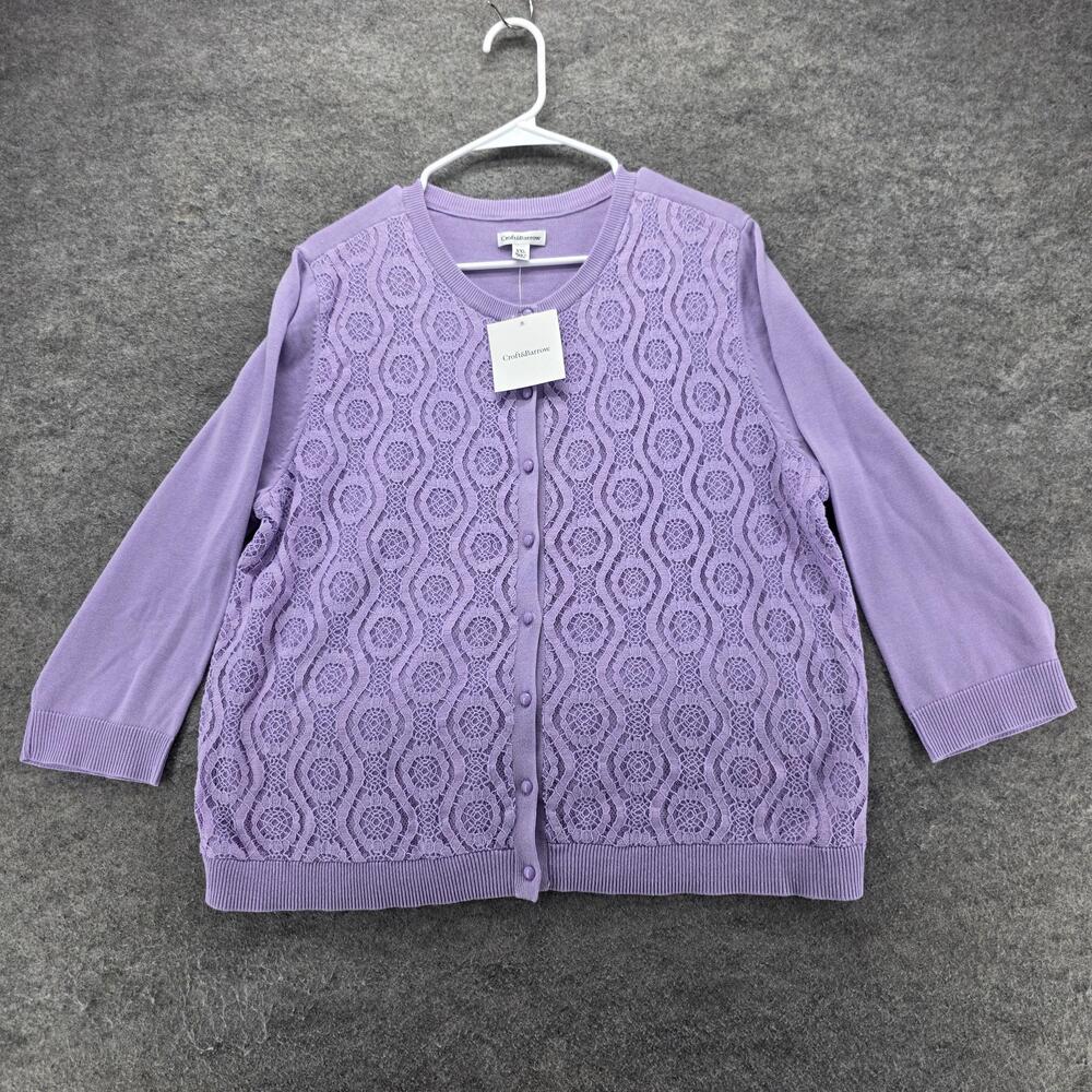 Croft & Barrow Sweater Cardigan Womens XXL Purple Open-Knit Lace Button